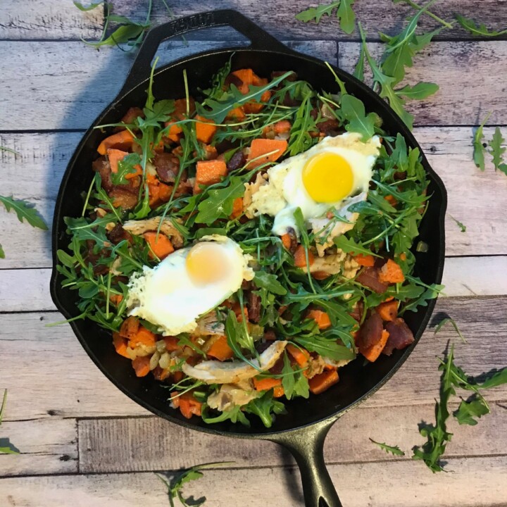 Braised Rabbit Hash with Bacon and Arugula - Dutch Oven Daddy