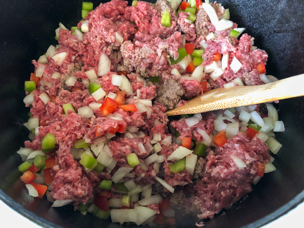 Beef Ribeye Chili in the Lodge 5 Quart Cast Iron Dutch Oven 