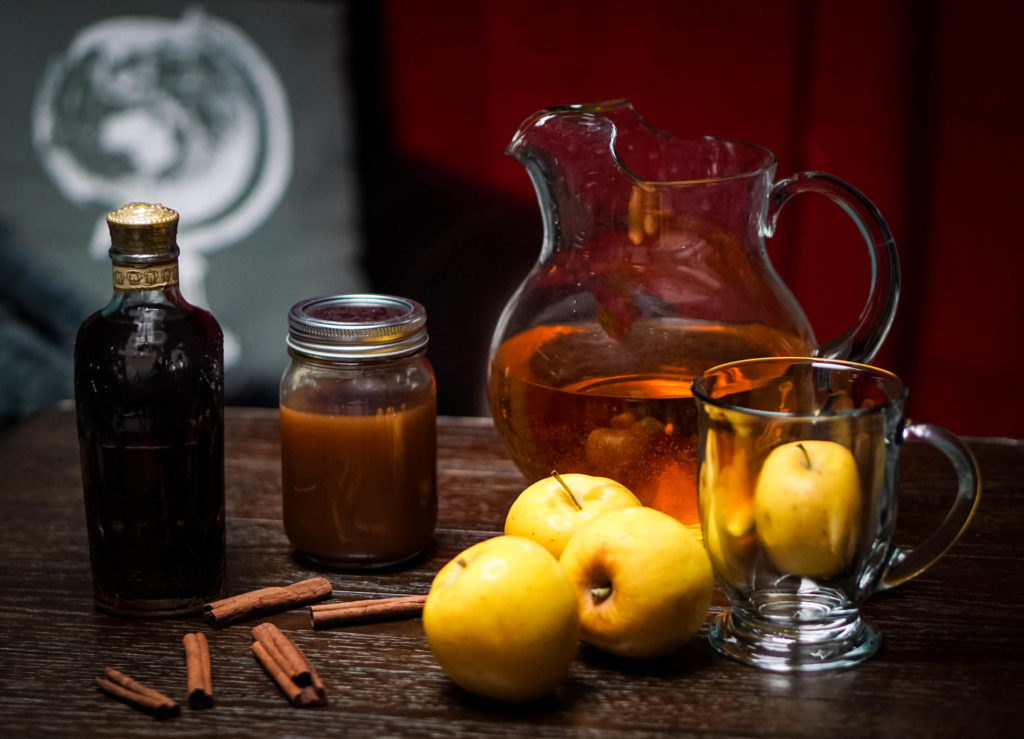 Ingredients to make the caramel apple whiskey toddy from WetWhistledrinks.com 