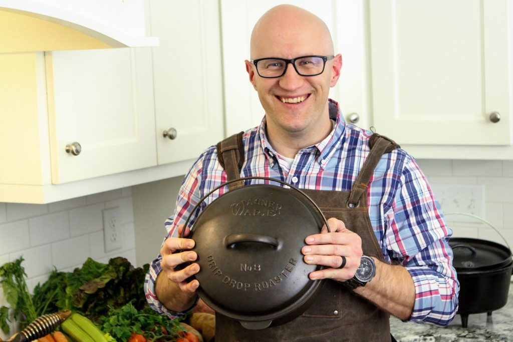 Ned Adams from Dutch Oven Daddy cooking in a vintage Wagner Ware Dutch Oven.