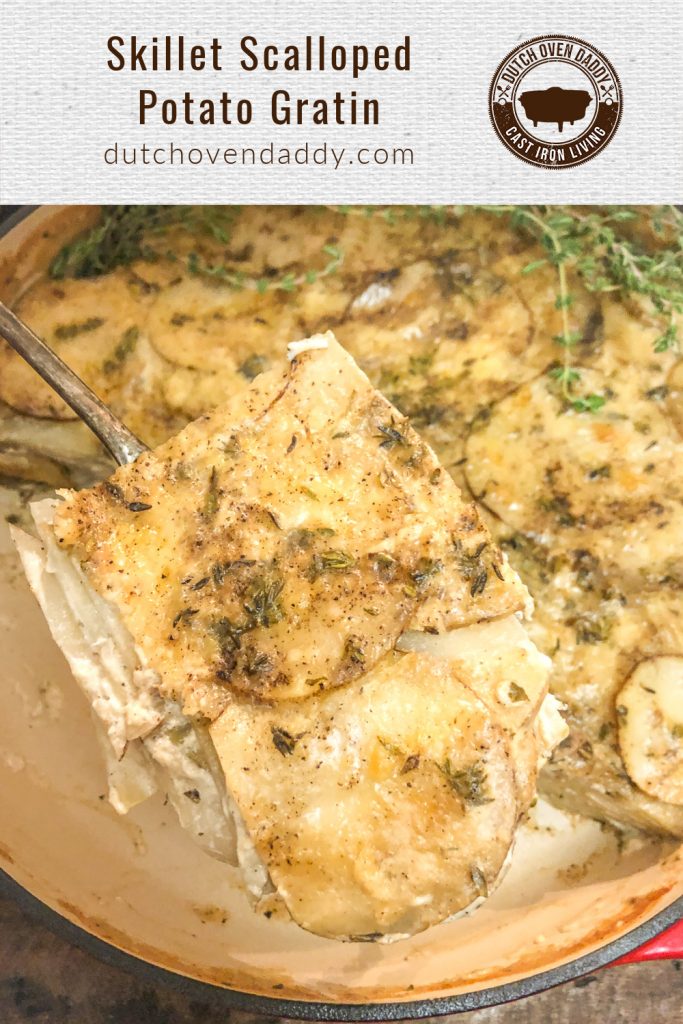 Skillet Scalloped Potato Gratin is a decadent side dish that combines the richness of scalloped potatoes and the cheesiness of au gratin.