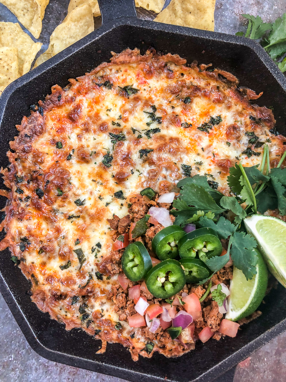 Image of skillet chorizo cheese dip.