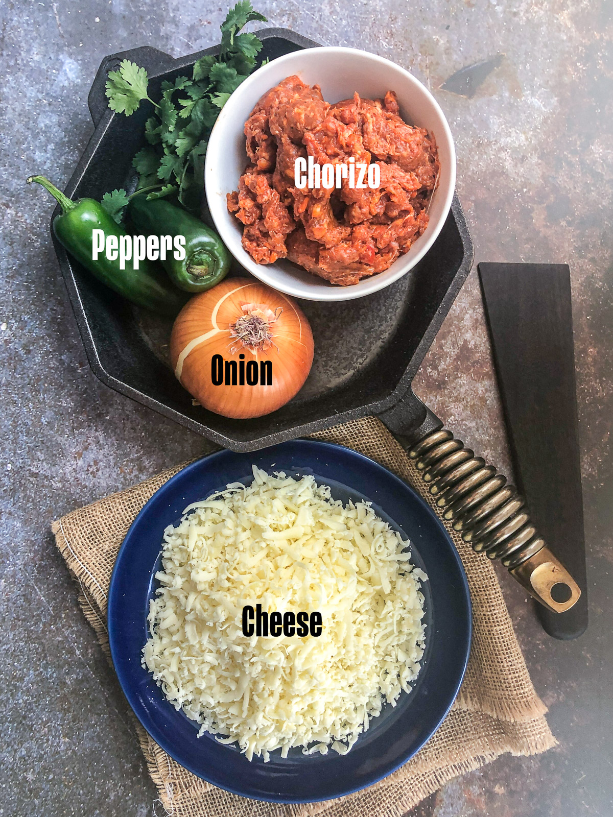 Ingredients for Skillet Chorizo Cheese Dip.