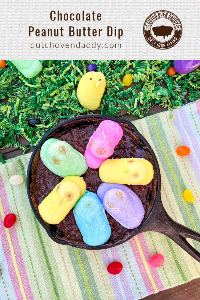Branded image of Chocolate Peanut Butter dip topped with Easter Peeps.
