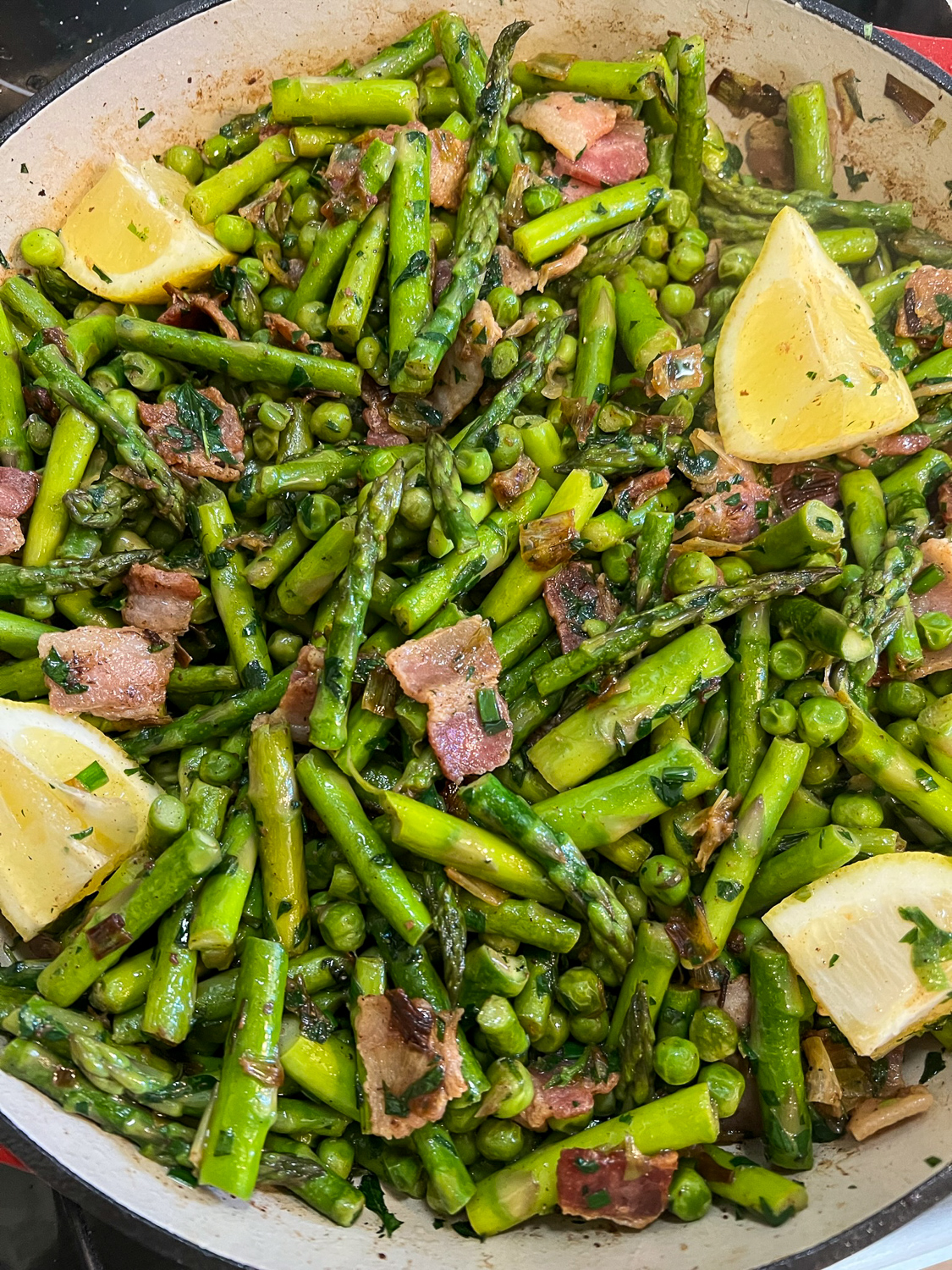 Salt, pepper, and fresh lemon squeezed over the finished dish.