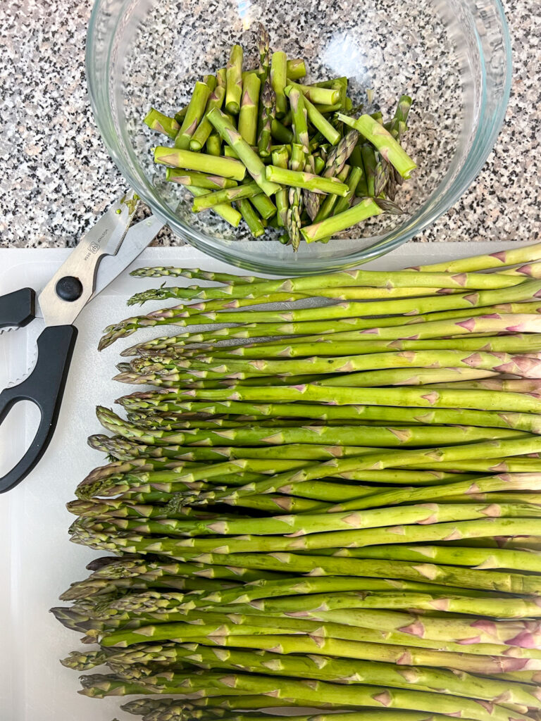 Asparagus being trimmed.