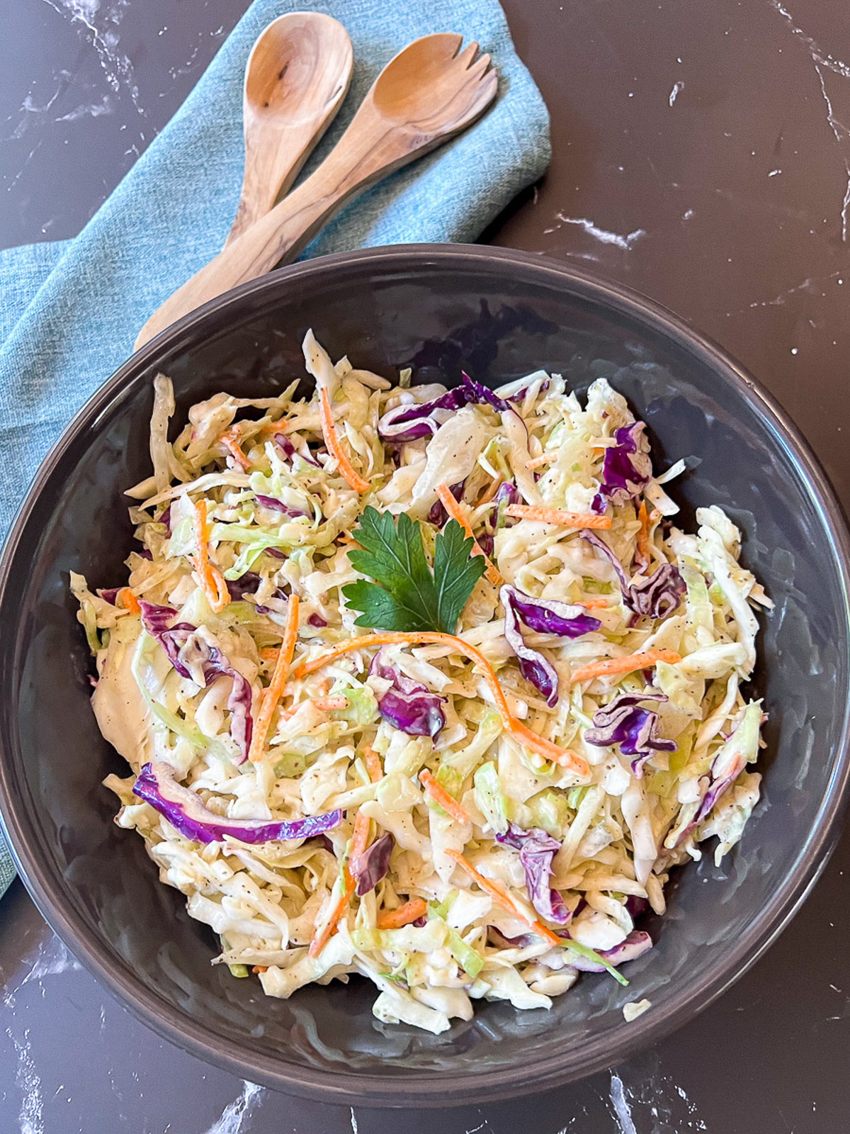 Closer view of the prepared simple coleslaw recipe