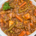 Close up of a bowlful of ground beef stew.