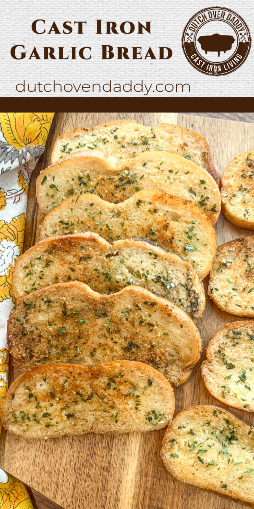 Branded image of slices ogarlic bread on a cutting board