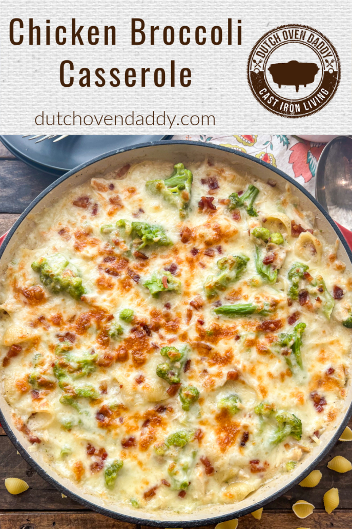 Branded image of Chicken broccoli casserole in a dutch oven.