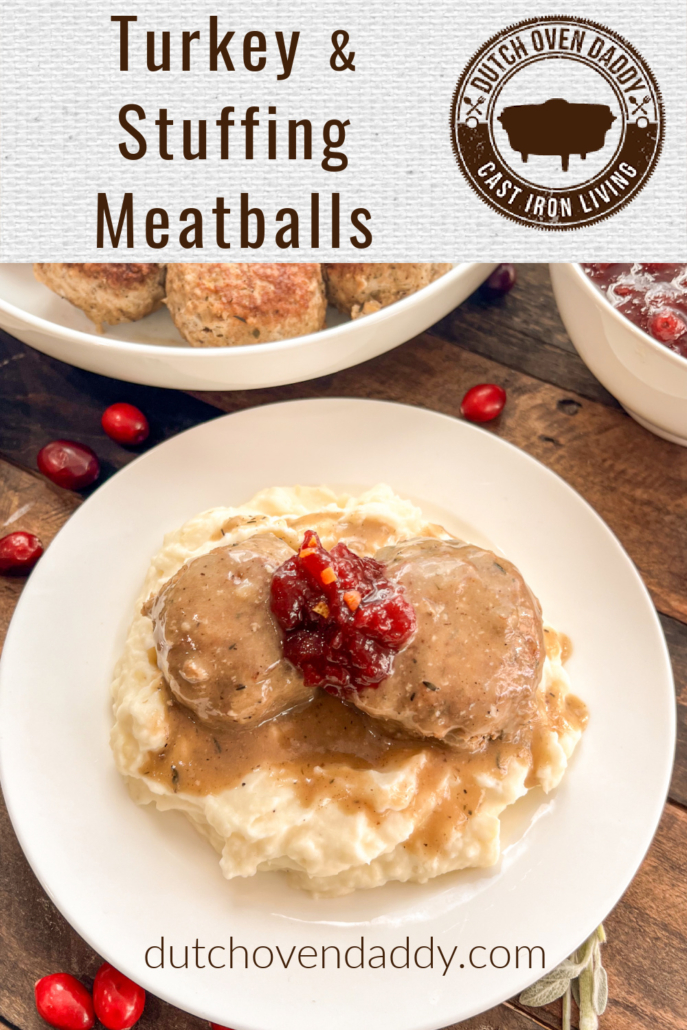 Branded image of turkey stuffing meatballs for social media.