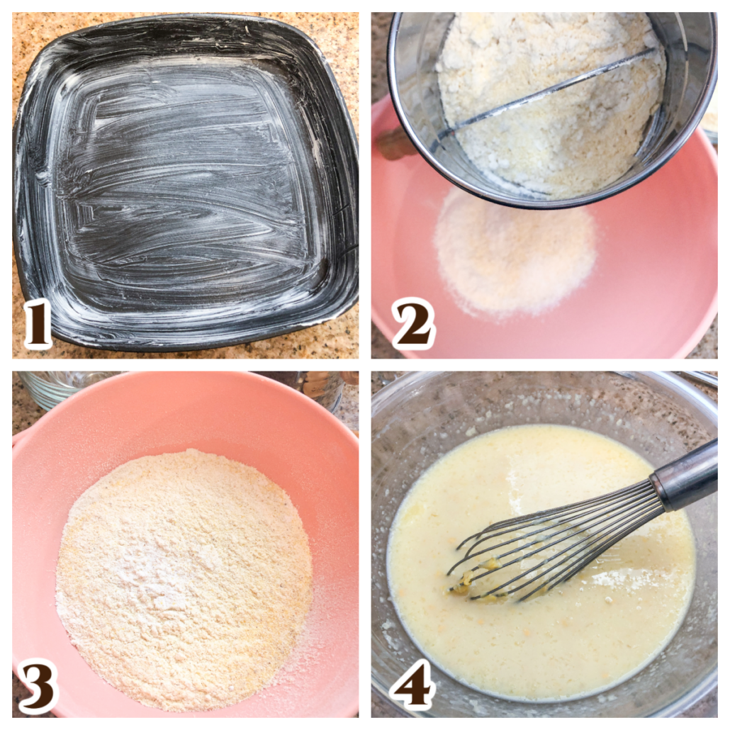 Collage of four images depicting the first four steps in making the recipe.