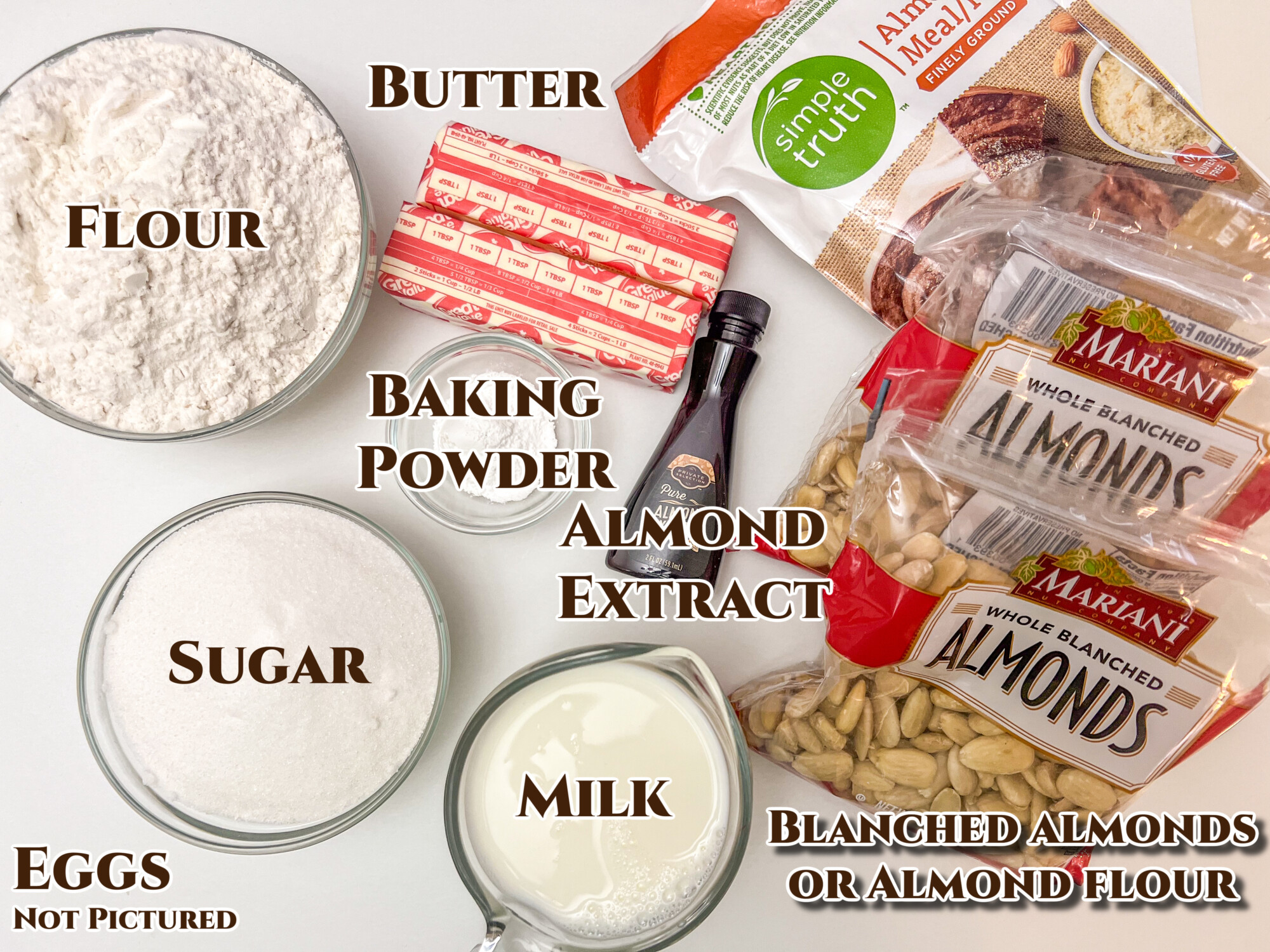 Labeled ingredients needed for making the recipe.