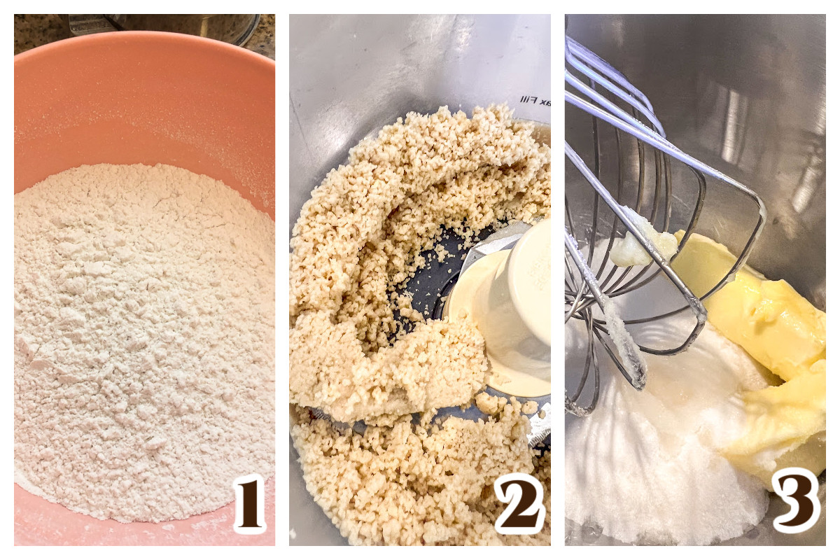 Step by step process pictures of the first 3 steps in making the cake.