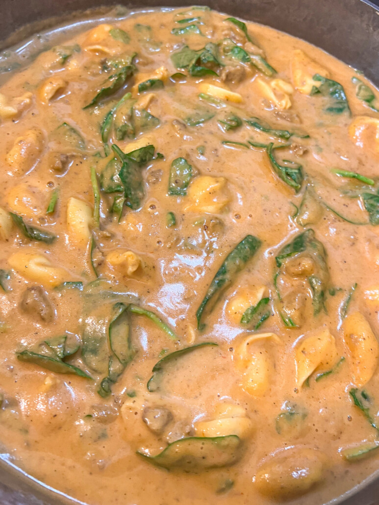 Once everything is combined, the soup is on a low simmer before serving.