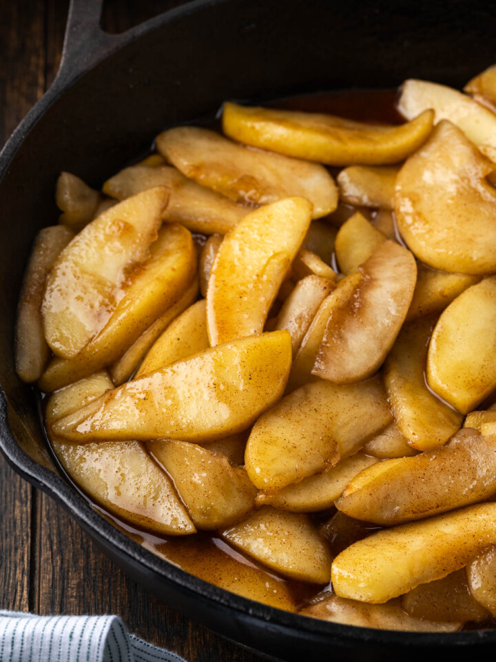 cinnamon apples in a cast iron skillet