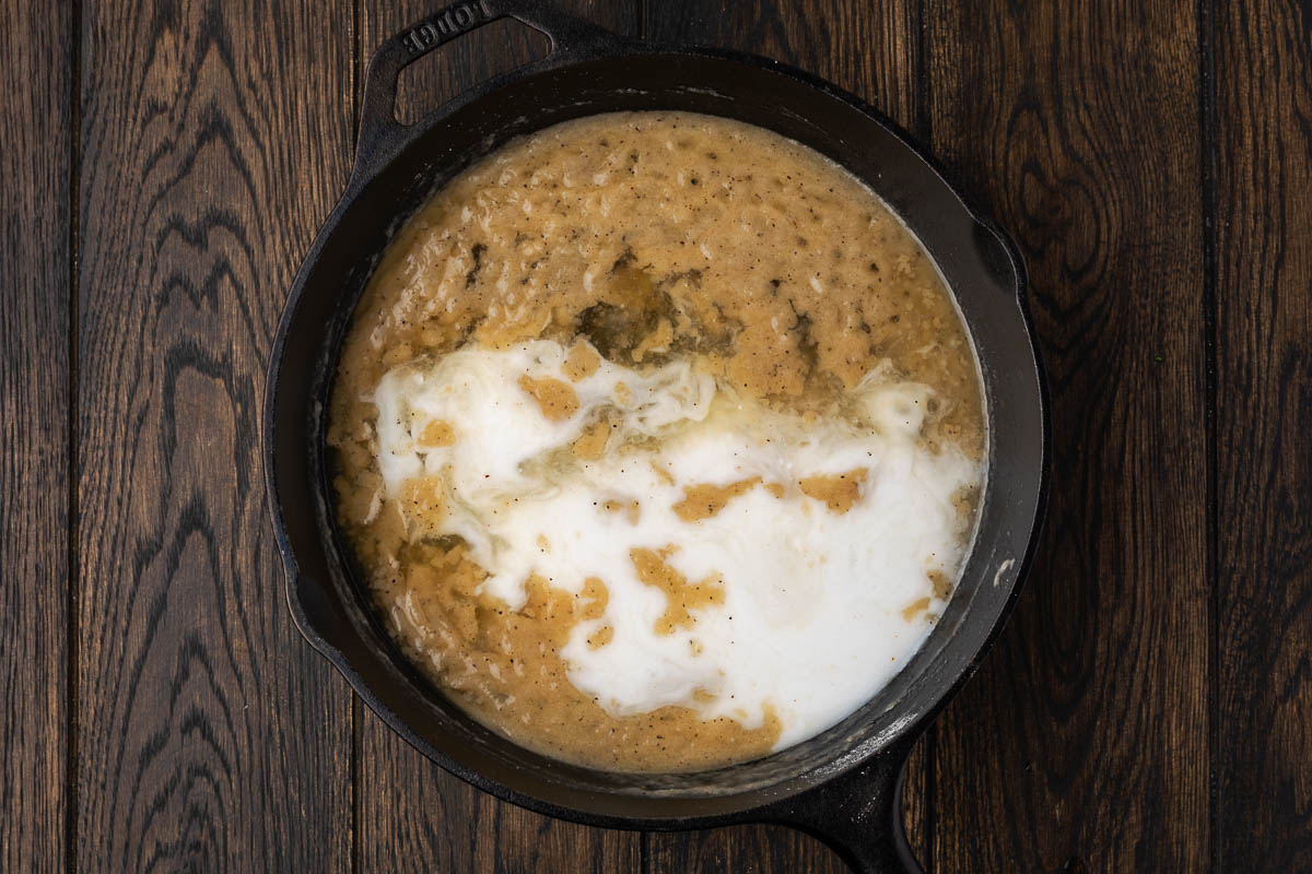 Milk and chicken broth added to the roux.