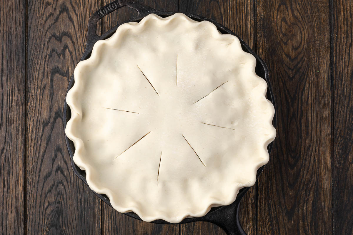 Chicken pot pie ready to be baked. 