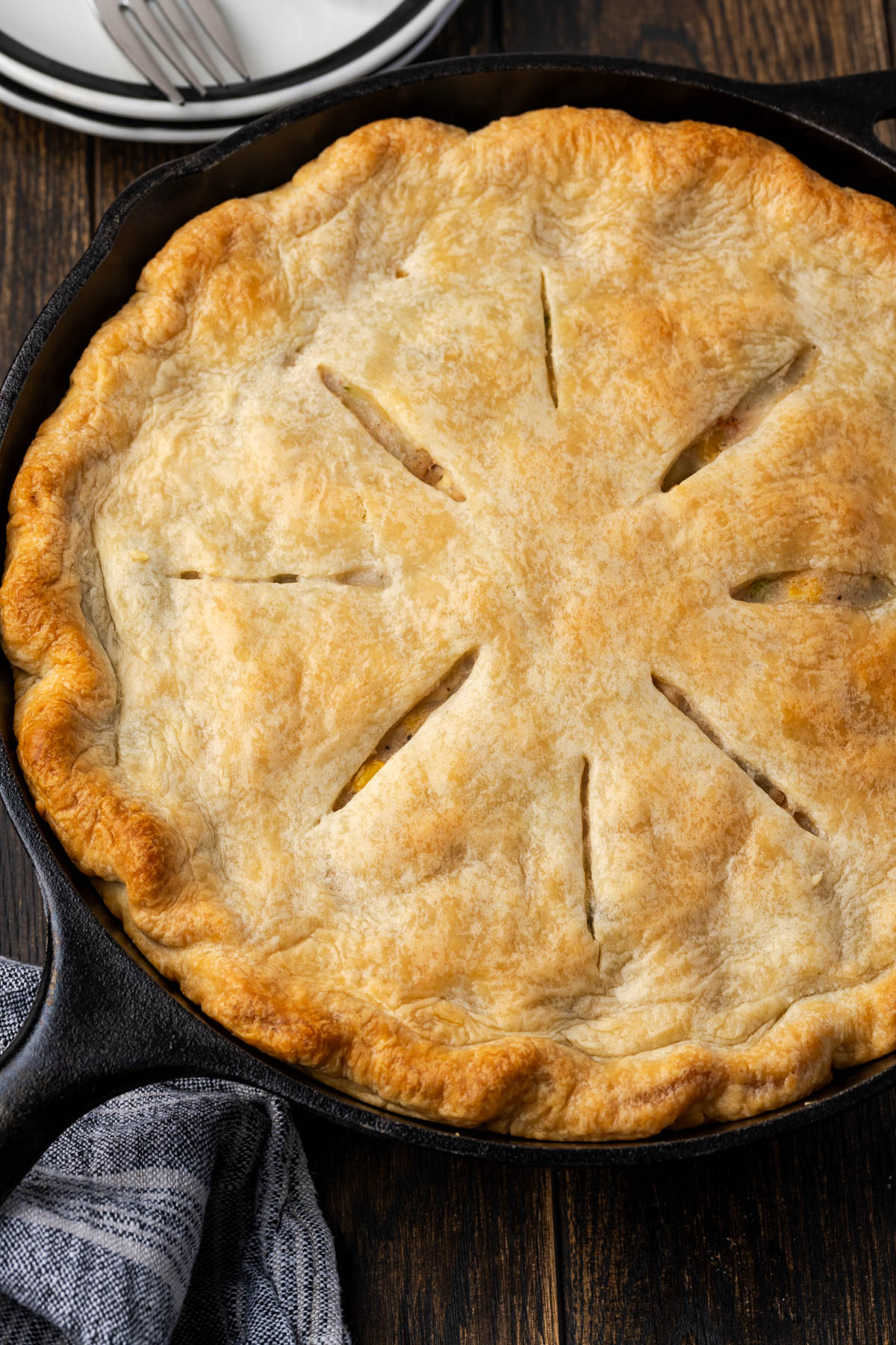 Skillet Chicken Pot Pie plated and ready to serve