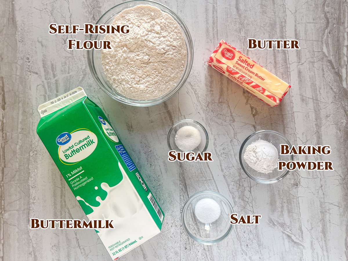Ingredients for buttermilk biscuits.