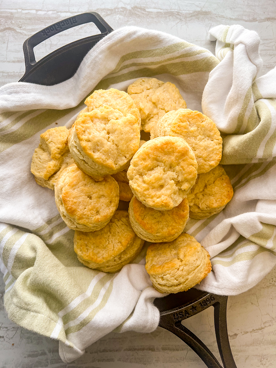 Buttermilk Biscuits in a cast iron skillet.