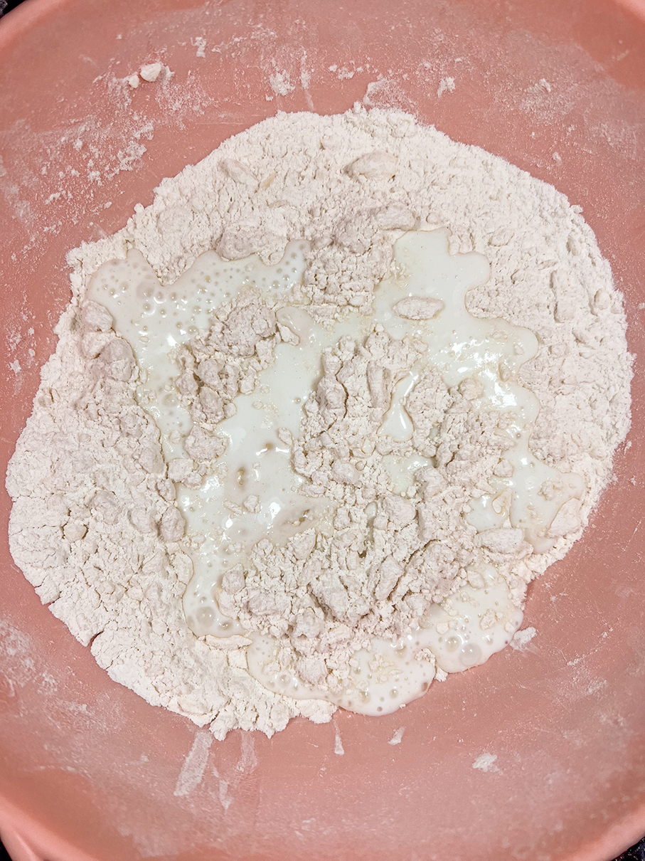 Buttermilk added to the bowl. 