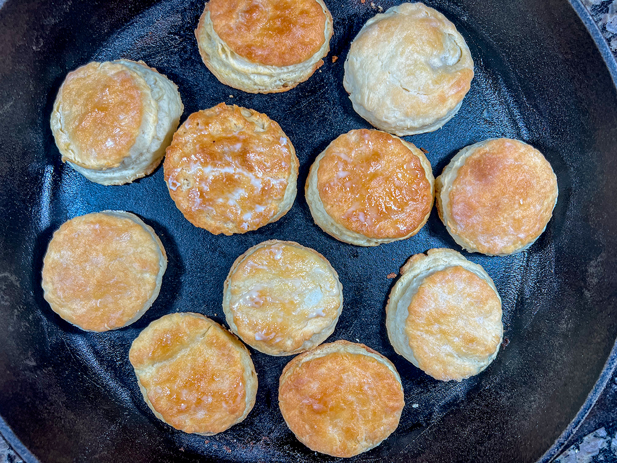 Biscuits after baking on a skillet.