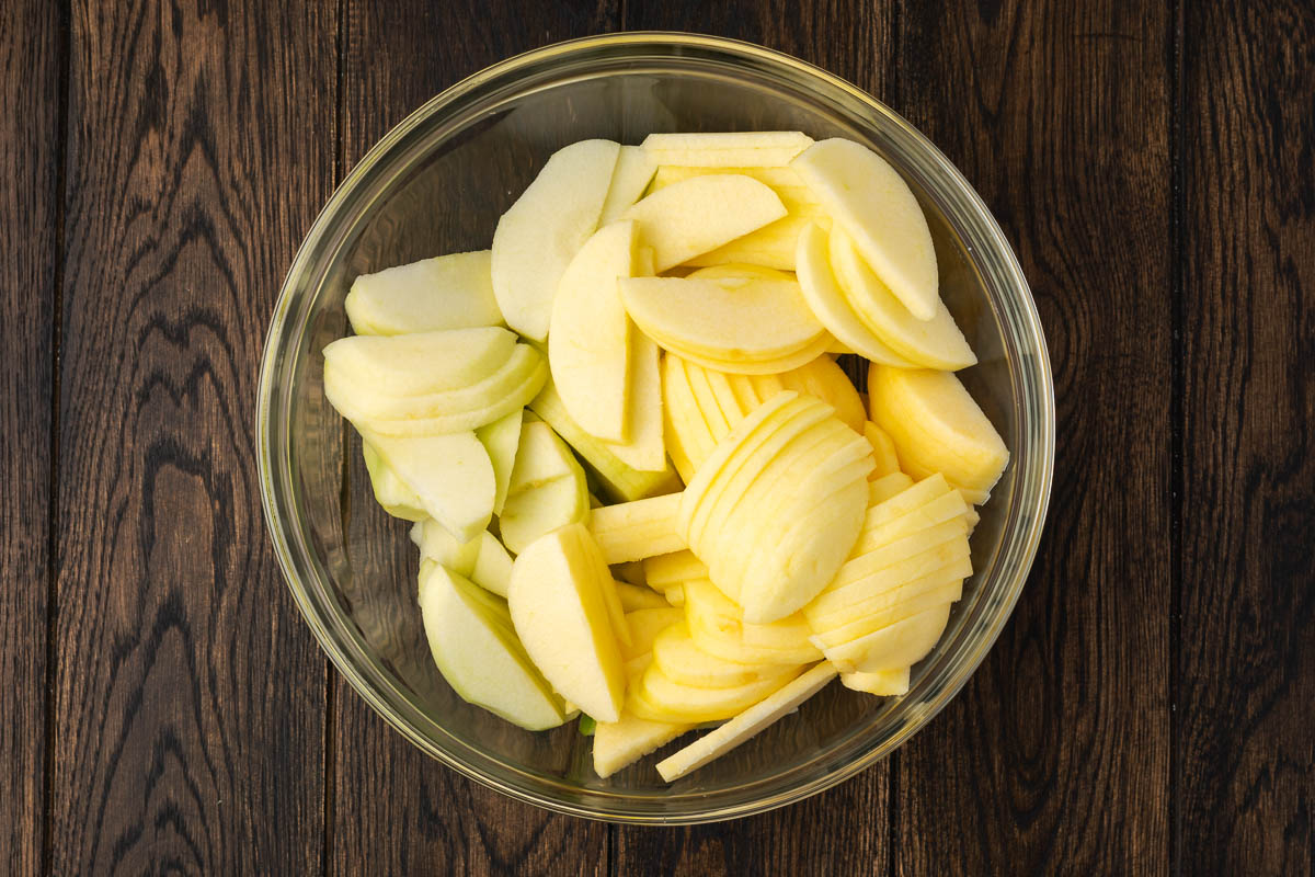 Apples sliced in a bowl.