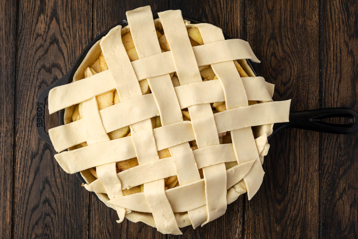 Strips of dough added on top of pie crust to make the lattice crust.