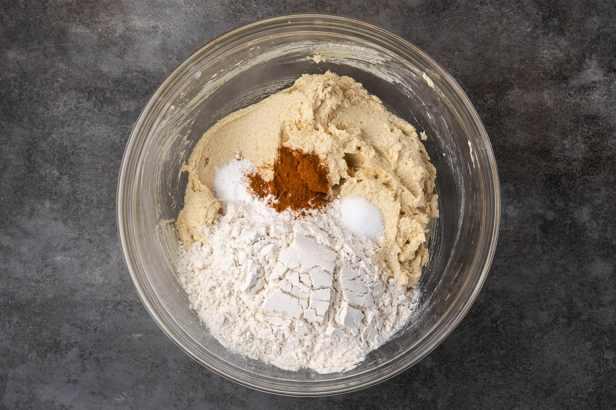 Flour and spices added to the bowl.