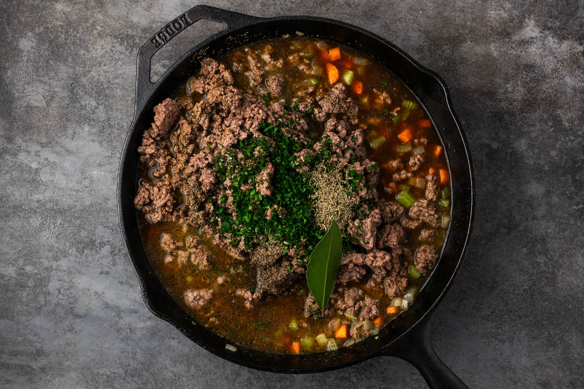 Seasonings added to the beef mixture. 