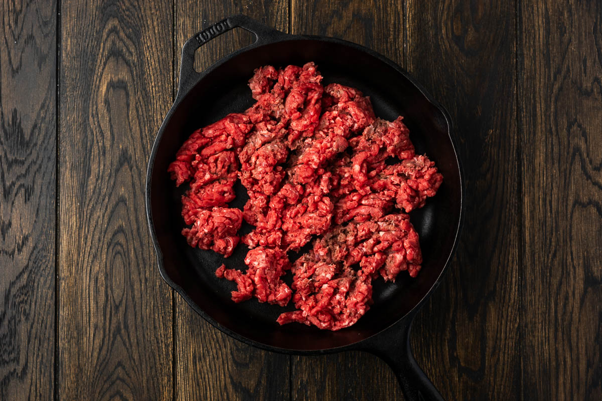 Ground cooking in a skillet.