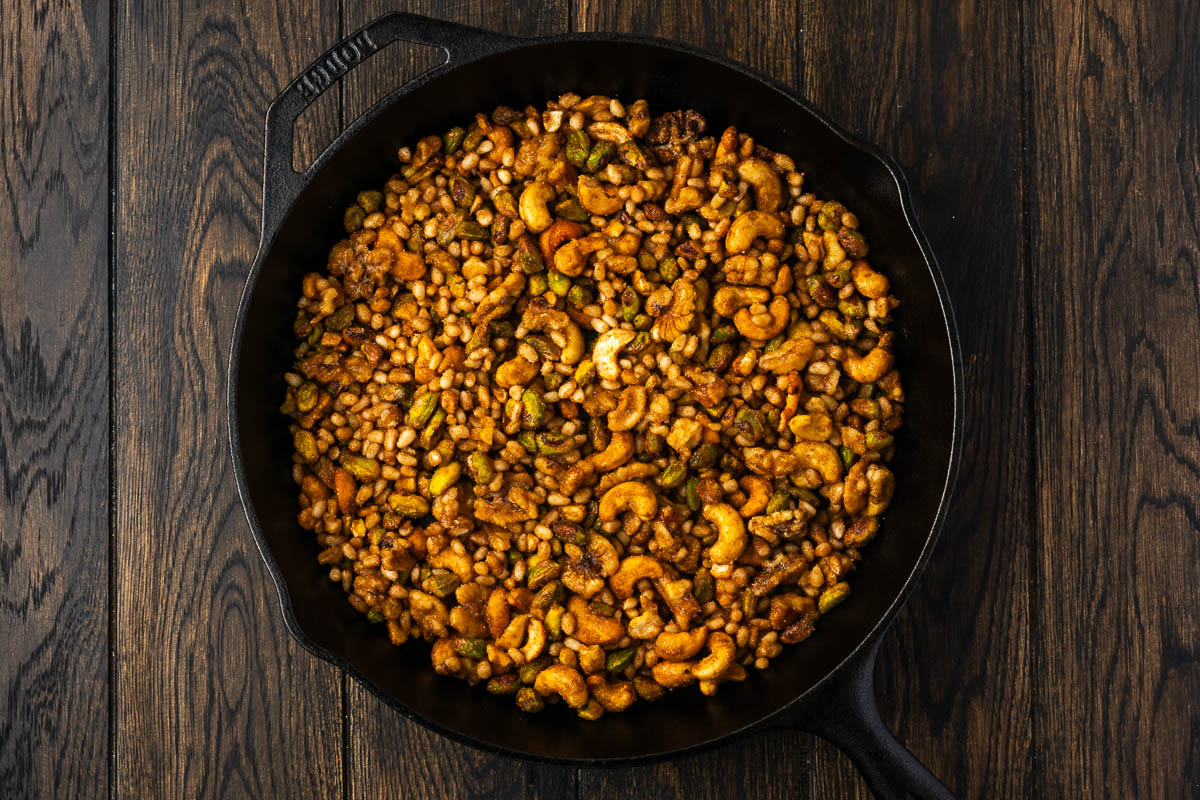 Nuts in a skillet.