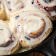 Cherry rolls in a skillet.