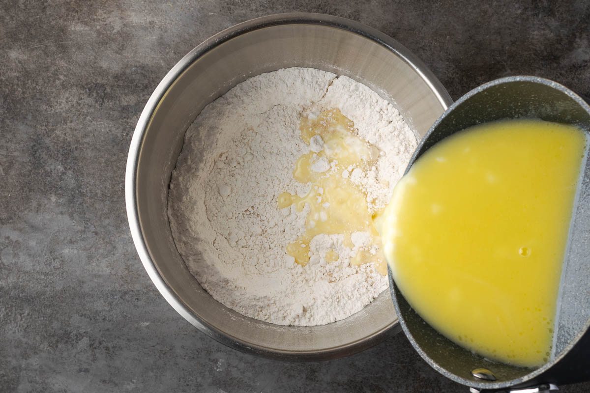 Add the butter to the flour mixture.