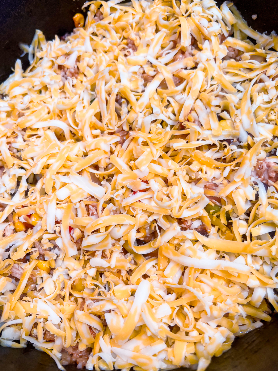 The remaining colby jack cheese added to the top of the dish.