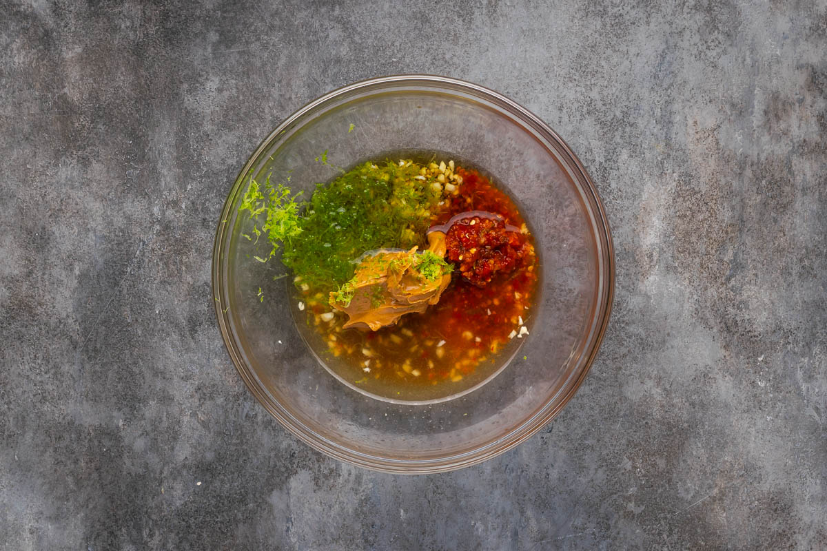 Stir fry sauce ingredients in a bowl to mix. 