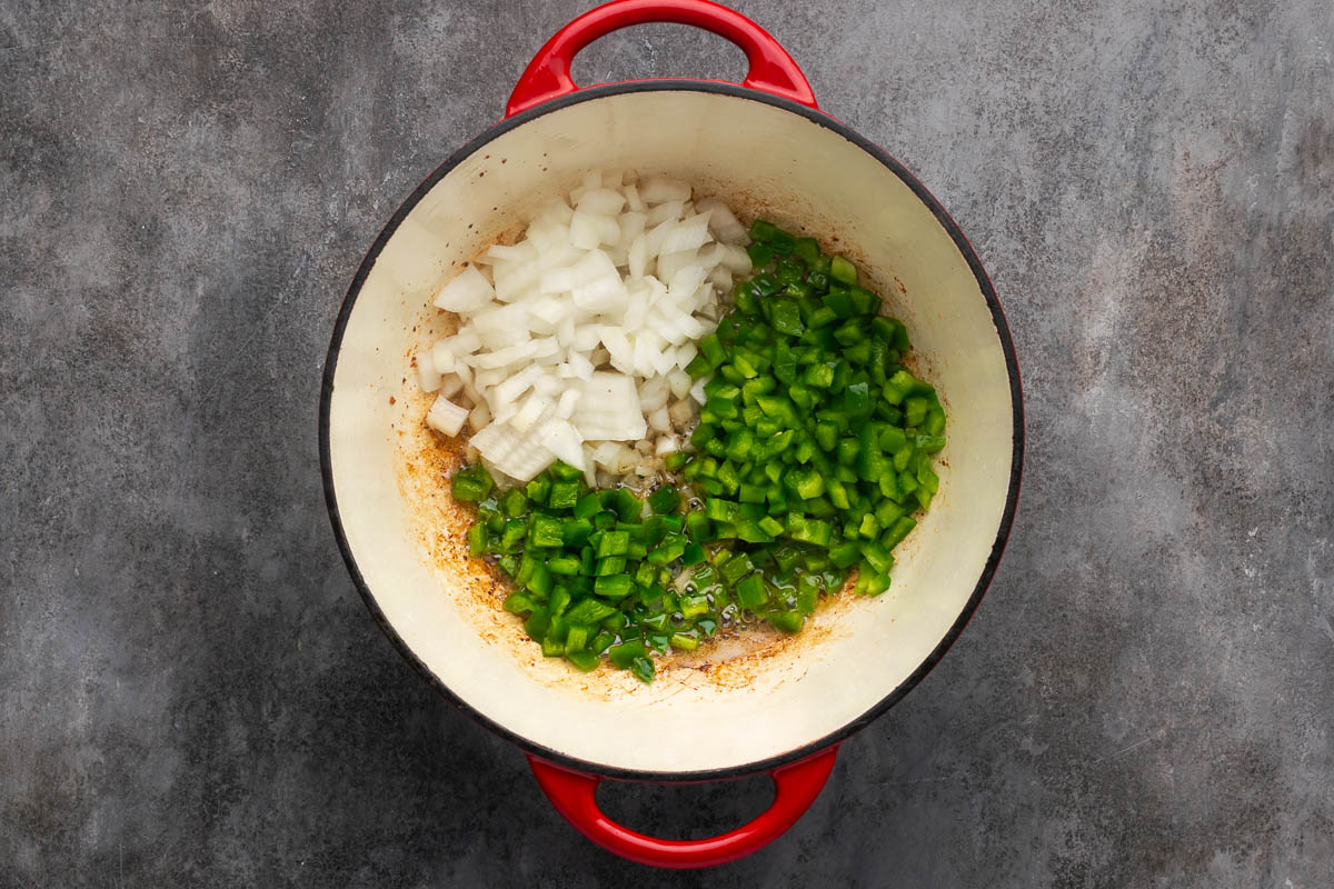 Vegetables cooking in a pot. 