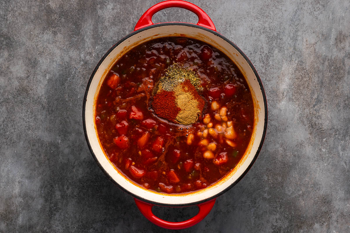 Beans added to the pot.