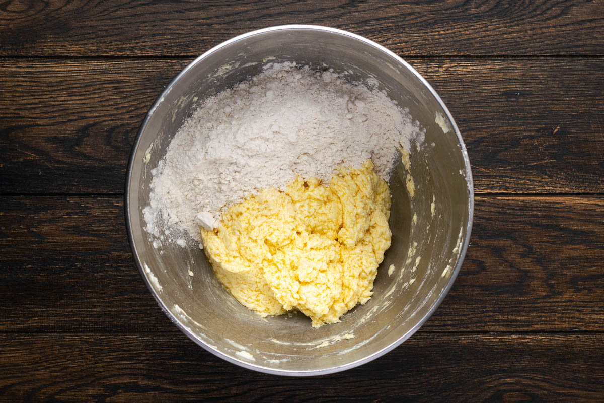 Dry ingredients added to the bowl.