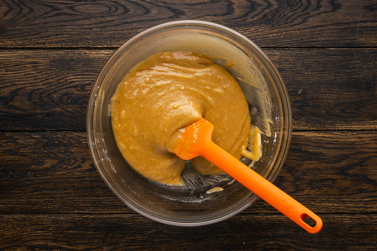 Nutella blondie batter mixed in a bowl.