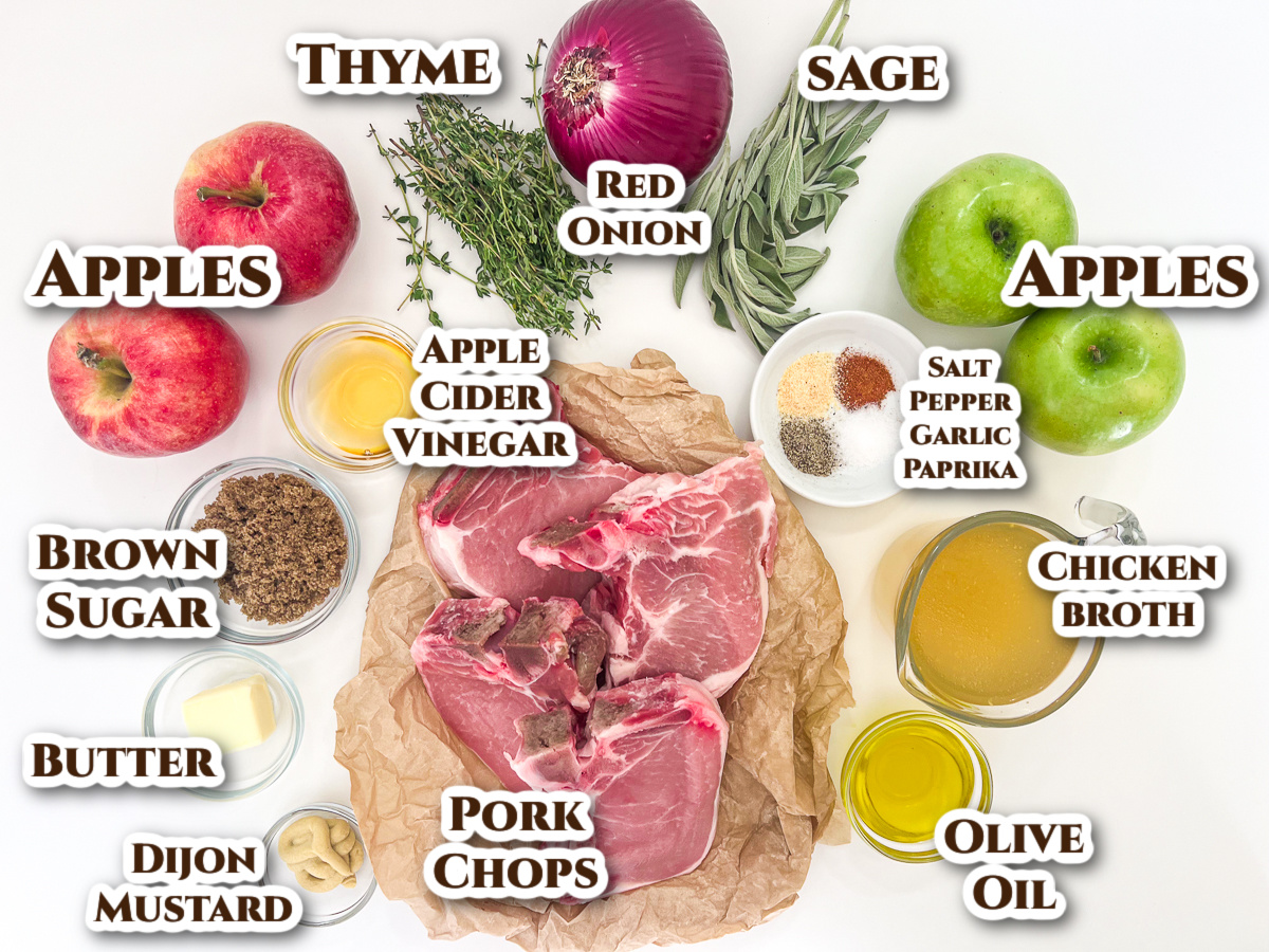Text labeled image of all the ingredients needed to make the recipe.