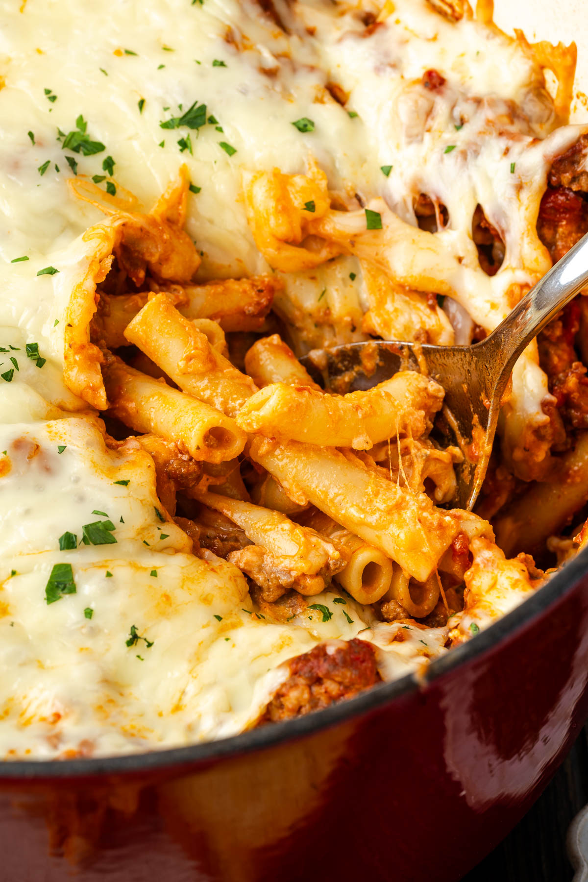 Baked Ziti with Meat Sauce - Dutch Oven Daddy