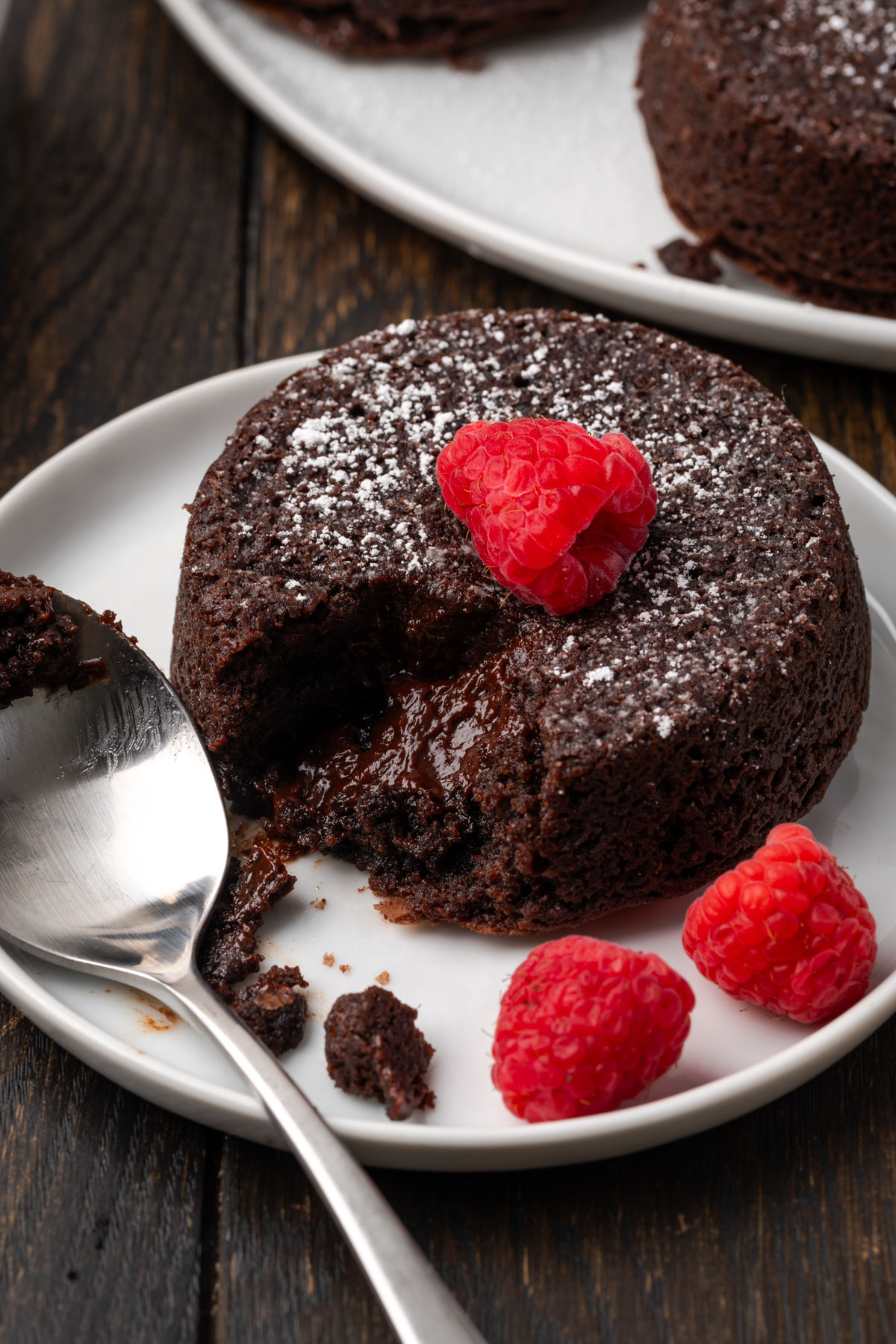 The cake opened showing the lava from the center.