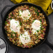 Pastrami hash with eggs cooked in it.
