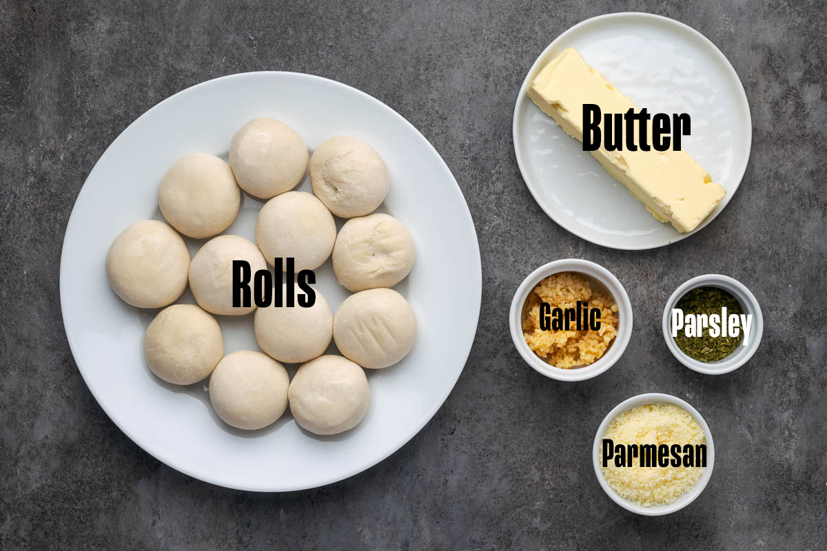 Ingredients to make this pull apart bread on a table.