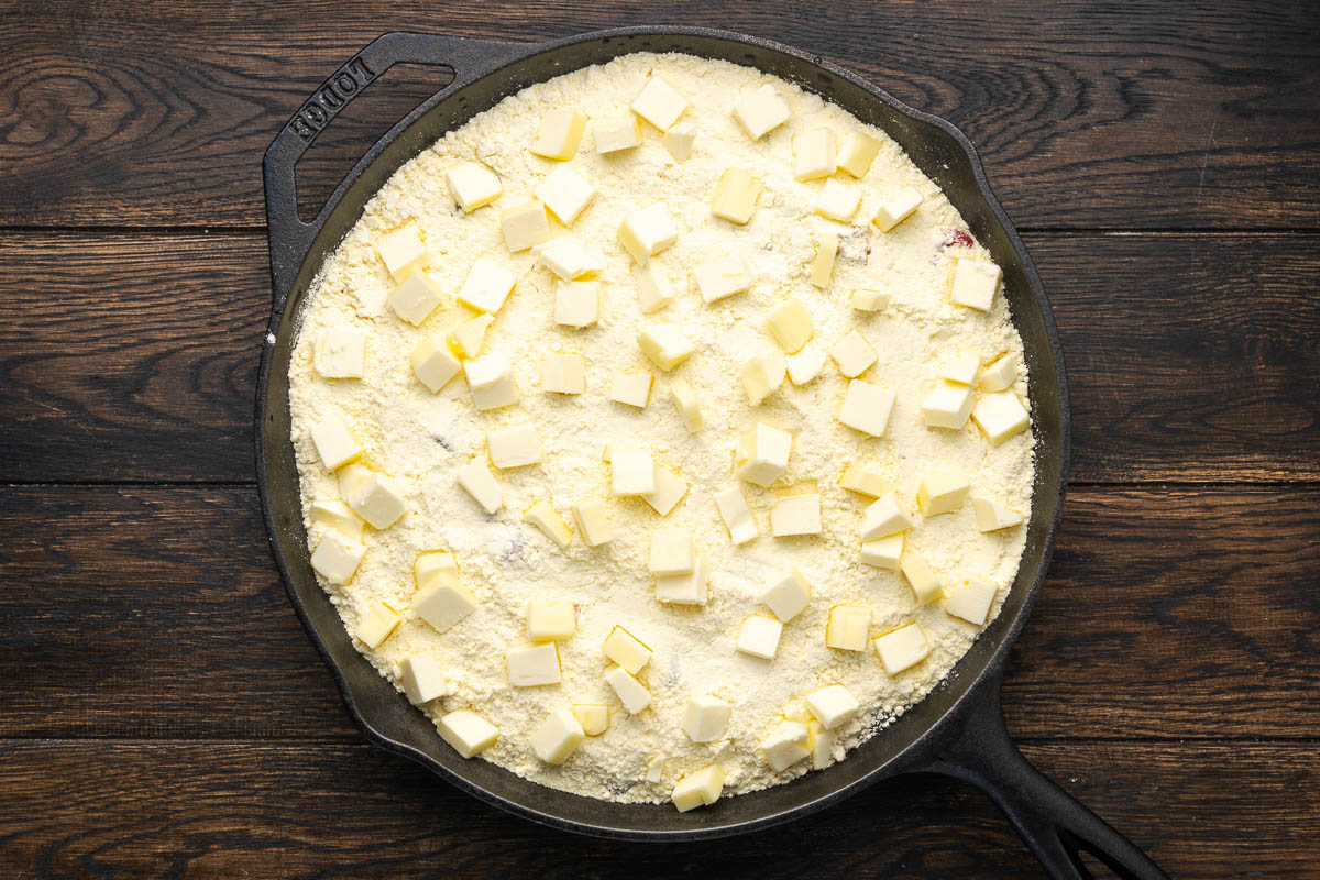 Butter and soda added on top of the mixture.