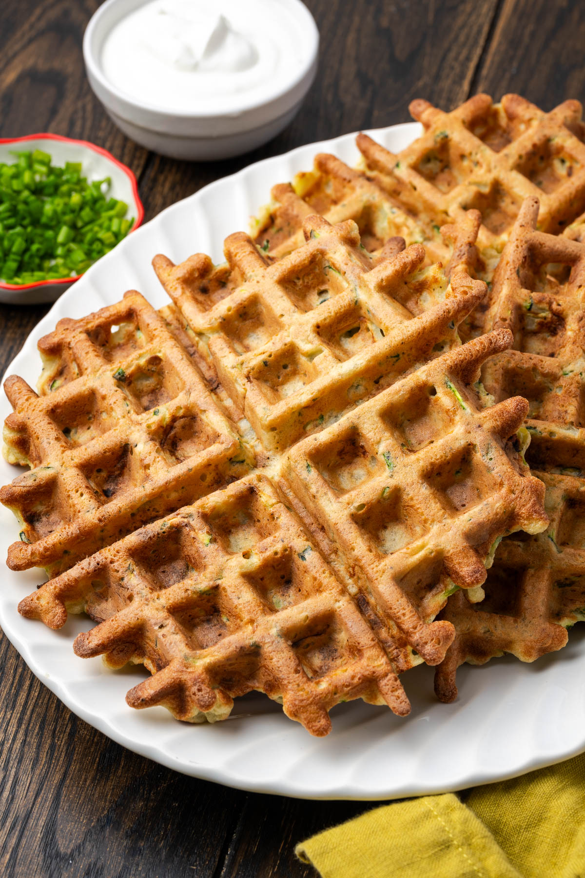 Waffles with potatoes on a plate.