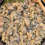 Beef Stroganoff in a Dutch Oven ready to eat.