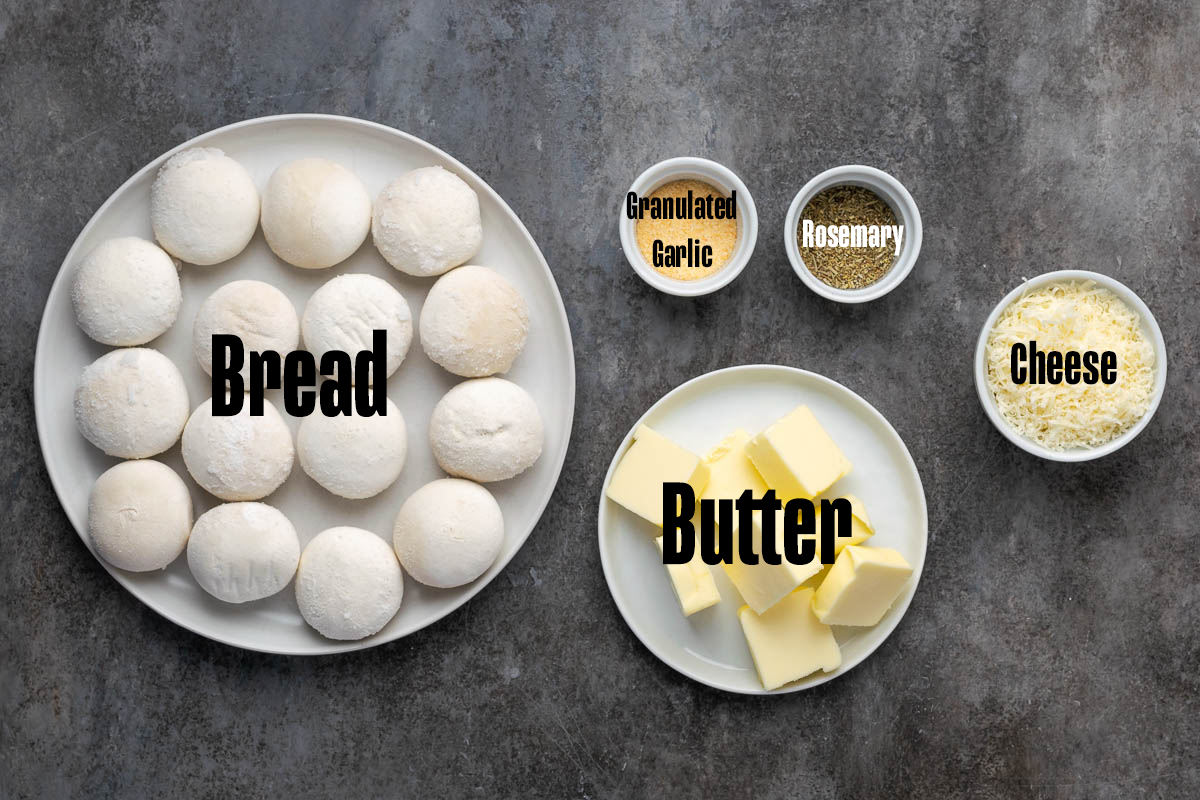 Ingredients for this bread in plates on a table.